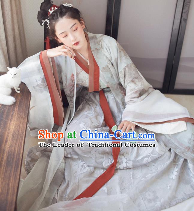 Chinese Ancient Jin Dynasty Princess Costume Complete Set Embroidered Hanfu Dress for Women
