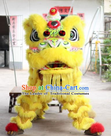 Top Grade Chinese Traditional Yellow Wool Lion Head Professional Lion Dance Costumes Complete Set