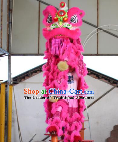 Chinese Traditional Spring Festival Pink Wool Lion Head Professional Lion Dance Costumes Complete Set