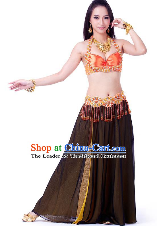 Traditional Indian Belly Dance Black and Yellow Dress India Oriental Dance Clothing for Women