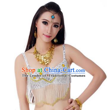 Indian Belly Dance Crystal White Brassiere Asian India Oriental Dance Costume for Women