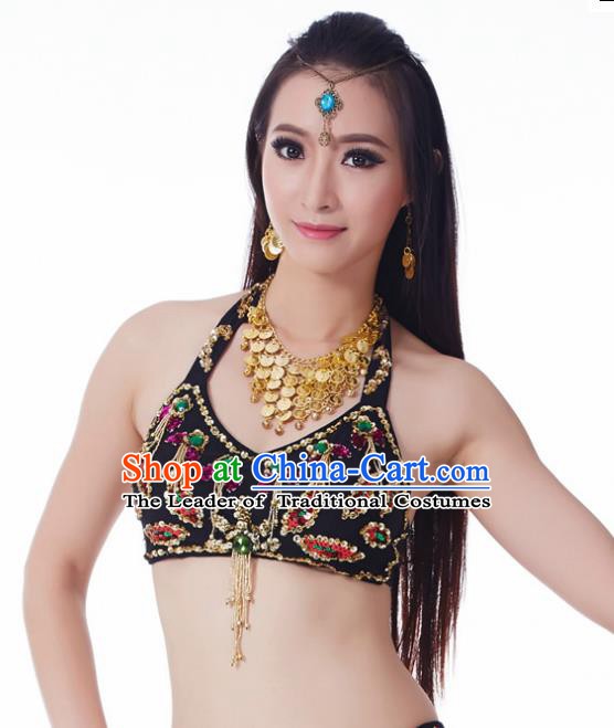 Indian Belly Dance Black Brassiere Upper Outer Garment Asian India Oriental Dance Costume for Women