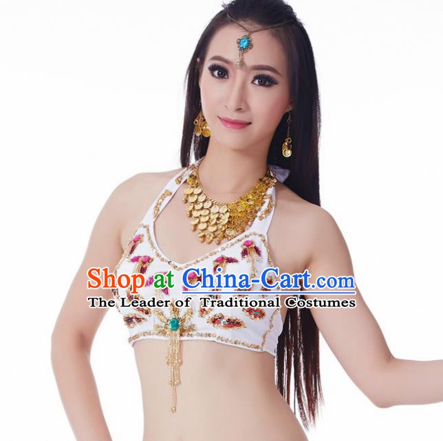 Indian Belly Dance White Brassiere Upper Outer Garment Asian India Oriental Dance Costume for Women