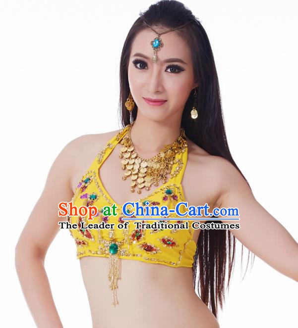 Indian Belly Dance Yellow Brassiere Upper Outer Garment Asian India Oriental Dance Costume for Women