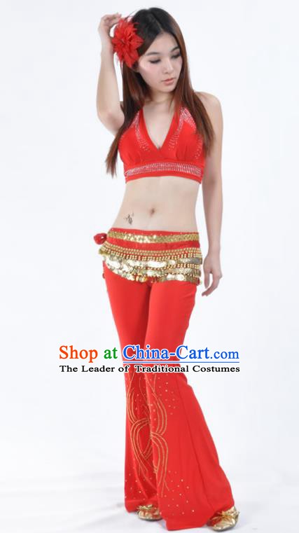 Traditional Performance Bollywood Dance Red Uniforms Indian Belly Dance Costume for Women