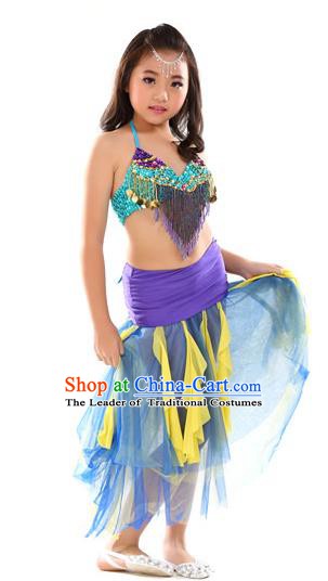 Traditional Oriental Dance Blue and Purple Dress Indian Belly Dance Costume for Kids