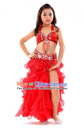 Traditional Indian Children Stage Performance Red Dress Oriental Belly Dance Costume for Kids