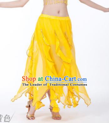 Traditional Indian Belly Dance Yellow Ruffled Skirt India Oriental Dance Costume for Women