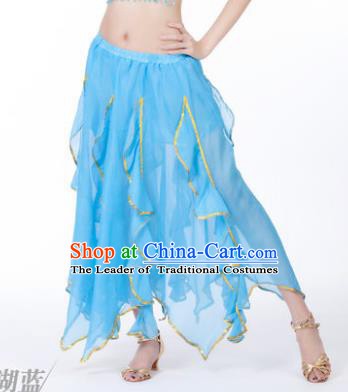 Traditional Indian Belly Dance Blue Ruffled Skirt India Oriental Dance Costume for Women