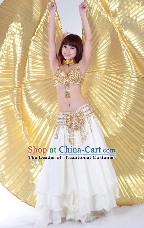 Indian Belly Dance Stage Performance Costume, India Oriental Dance White Dress for Women