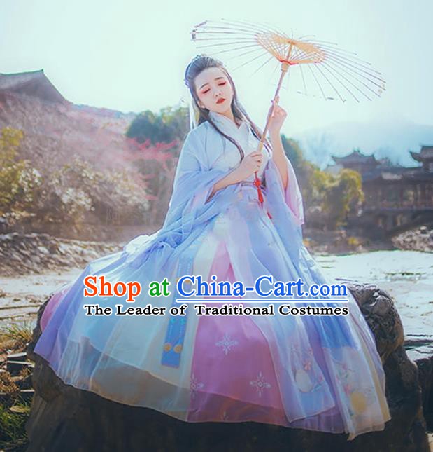 Chinese Ancient Jin Dynasty Princess Embroidered Costumes Cardigan Complete Set for Women