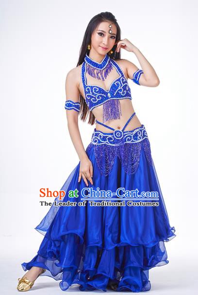 Traditional Oriental Dance Costume Indian Belly Dance Royalblue Tassel Dress for Women