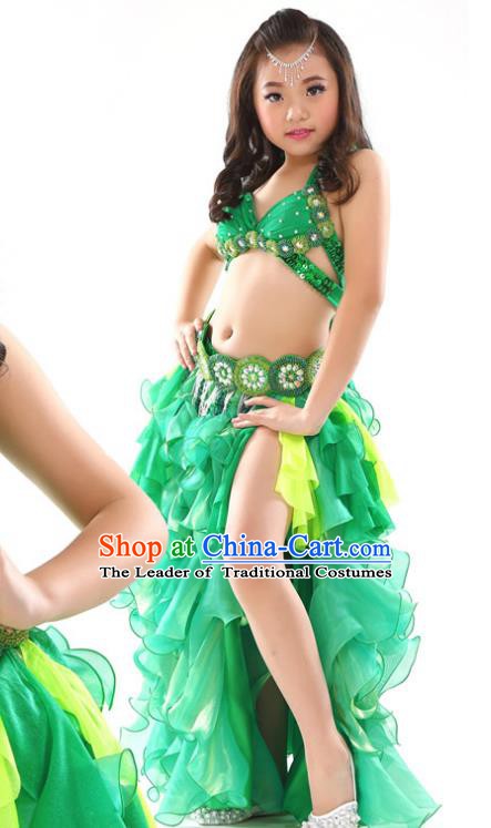 Traditional Children Oriental Dance Costume Indian Belly Dance Green Dress for Kids