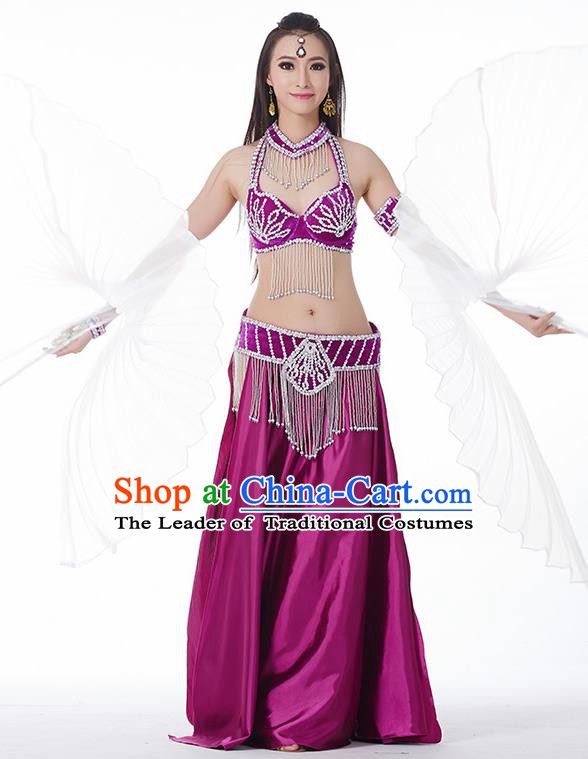 Traditional India Oriental Bollywood Dance Velvet Costume Indian Belly Dance Purple Dress for Women