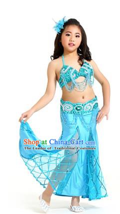 Traditional Children Oriental Bollywood Dance Costume Indian Belly Dance Blue Dress for Kids