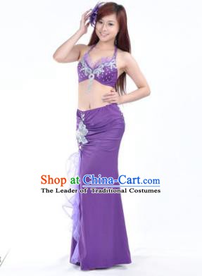 Traditional Indian Stage Oriental Dance Purple Dress Belly Dance Costume for Women