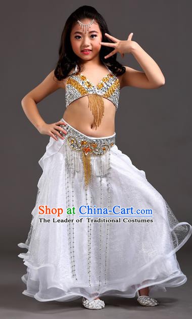 Indian Traditional Stage Performance Dance White Dress Belly Dance Costume for Kids