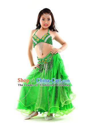 Indian Traditional Stage Performance Dance Green Dress Belly Dance Costume for Kids
