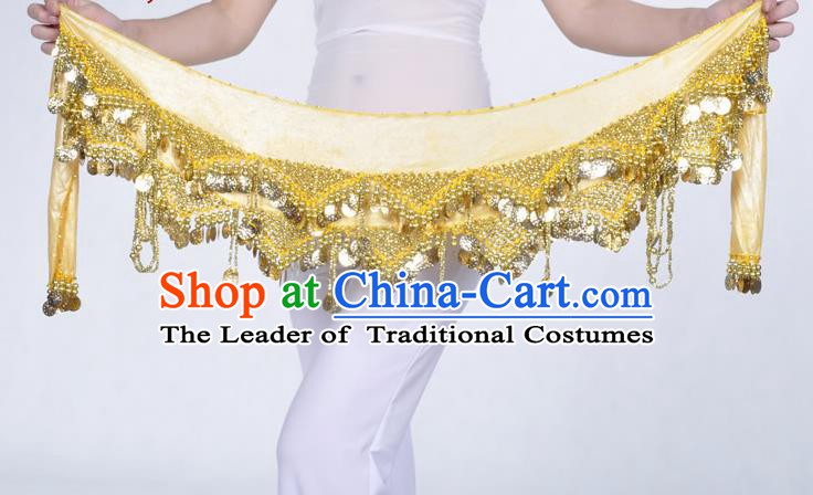 Indian Belly Dance Accessories Golden Sequin Yellow Waist Chain Belts India Raks Sharki Waistband for Women