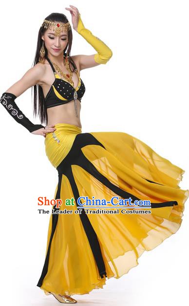 Asian Indian Bollywood Belly Dance Costume Stage Performance Oriental Dance Black and Yellow Dress for Women
