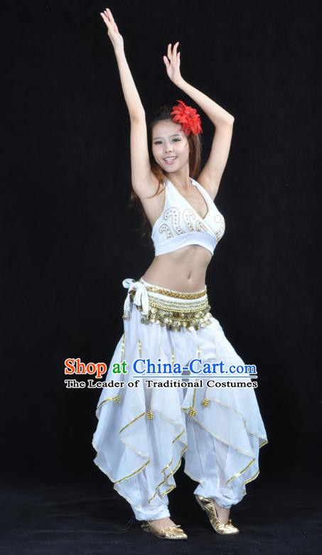 Asian Indian Traditional Costume Belly Dance Stage Performance Oriental Dance White Clothing for Women