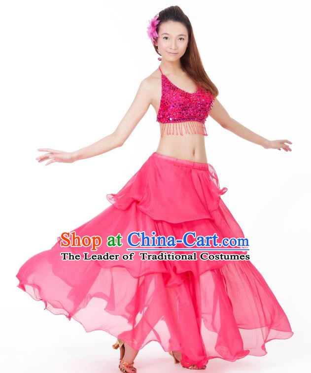 Indian Traditional Dance Rosy Dress Oriental Belly Dance Stage Performance Costume for Women