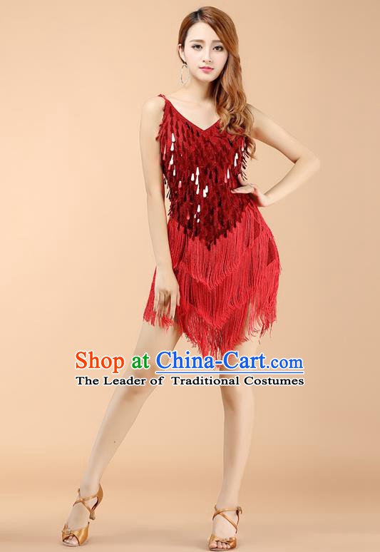 Top Grade Modern Dance Jazz Latin Dance Costume Classical Dance Red Sequin Dress for Women
