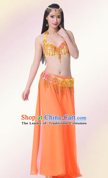 Indian Oriental Belly Dance Performance Orange Dress Traditional Raks Sharki Dance Costume for Women