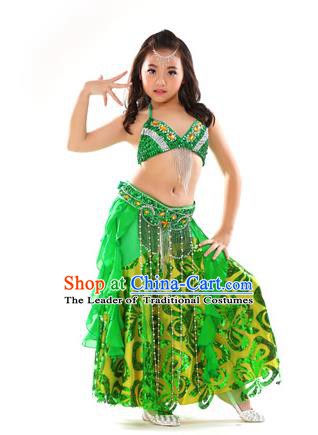 Top Indian Belly Dance Green Dress India Traditional Oriental Dance Performance Costume for Kids