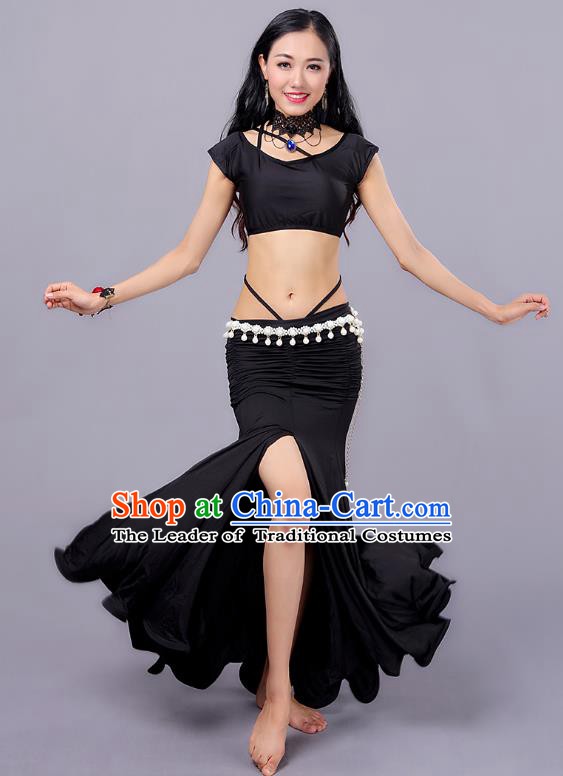 Indian Traditional Belly Dance Costume Classical Oriental Dance Black Dress for Women