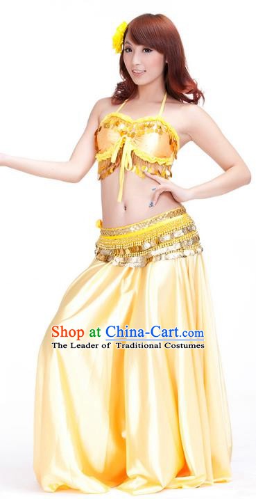 Indian Belly Dance Yellow Dress Classical Traditional Oriental Dance Performance Costume for Women