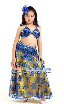 Traditional Indian Children Belly Dance Royalblue Dress Raks Sharki Oriental Dance Clothing for Kids