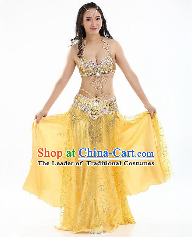 Top Grade Bollywood Belly Dance Yellow Dress Indian Raks Sharki Oriental Dance Clothing for Women