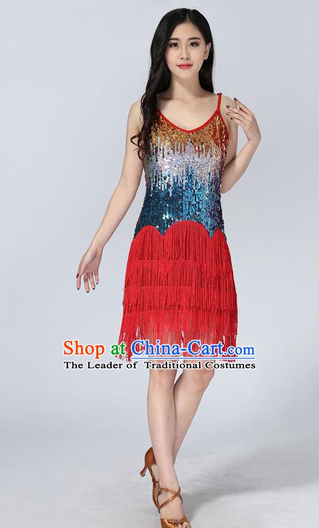 Professional Latin Dance Sequin Red Dress Ballroom Dance Modern Dance Clothing for Women
