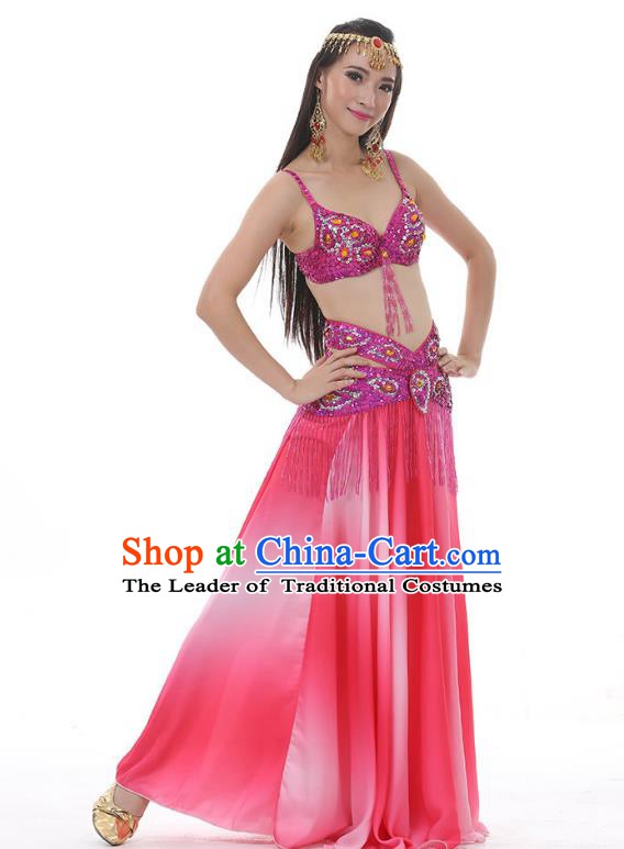 Traditional Bollywood Belly Dance Gradient Rosy Dress Indian Oriental Dance Costume for Women