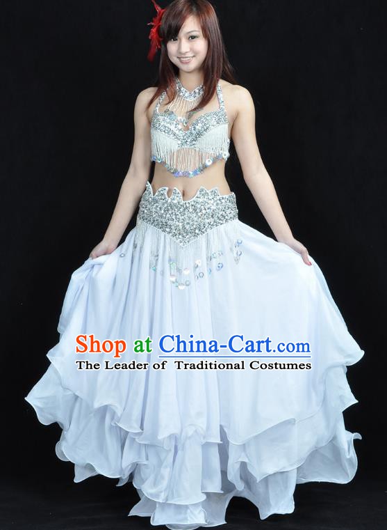 Traditional Bollywood Belly Dance Performance Clothing White Dress Indian Oriental Dance Costume for Women