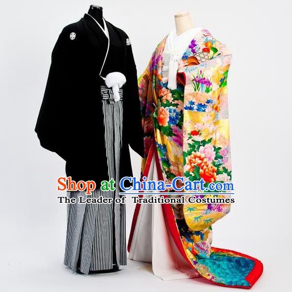 Traditional Japanese Wedding Pink Costumes Bride and Bridegroom Kimono Clothing for Women for Men