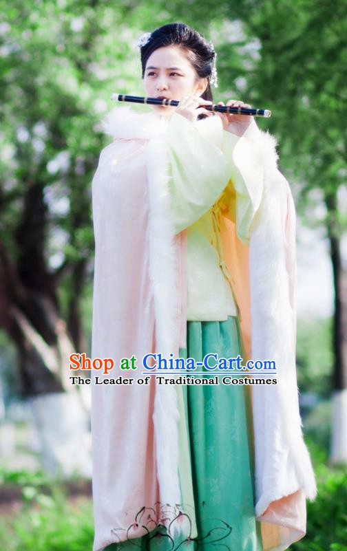 Chinese Ancient Ming Dynasty Princess Costume Pink Long Cloak for Women