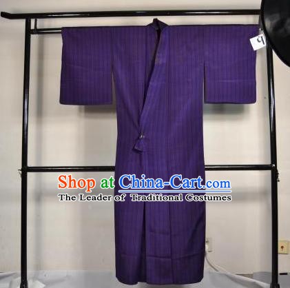 Japanese Traditional Male Kimono Clothing Purple Satin Haori Kimonos Yukata Robe for Men