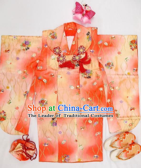 Traditional Japan Children Costume Furisode Kimono Japanese Yukata Dress for Kids