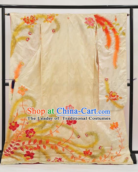 Traditional Japan Palace Vintage Costume White Furisode Kimono Japanese Yukata Dress for Women