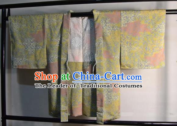 Japanese Traditional Kimono Upper Outer Garment Japan Green Haori Apparel Yukata Costume for Men