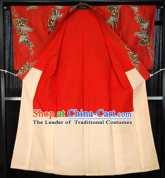Japan Palace Lady Red Furisode Kimono Costume Traditional Japanese Wedding Yukata Dress for Women