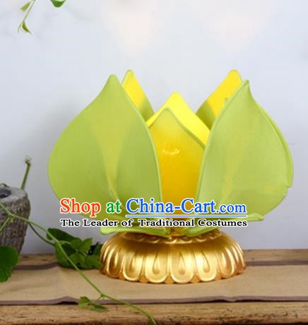 Handmade Traditional Chinese Lantern Green Lotus Desk Lamp Palace Lantern Buddha Lantern