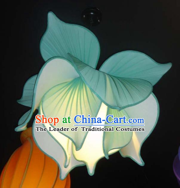 Traditional Chinese Ancient Palace Lantern Ceiling Lamp Green Lotus Lanern