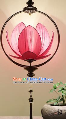 Asian China Traditional Handmade Lantern Red Lotus Ceiling Lamp Ancient Palace Lanern