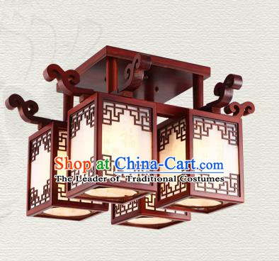 China Traditional Handmade Wood Lantern Four-pieces Palace Lanterns Ceiling Lamp Ancient Lanern