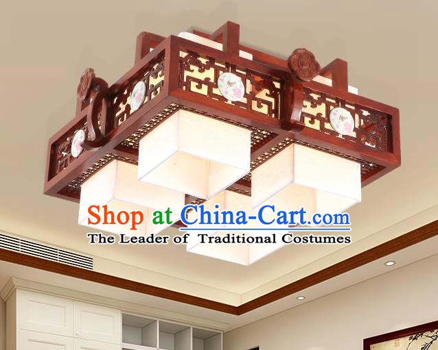 China Traditional Handmade Lantern Ancient Four-pieces Wood Lanterns Palace Ceiling Lamp