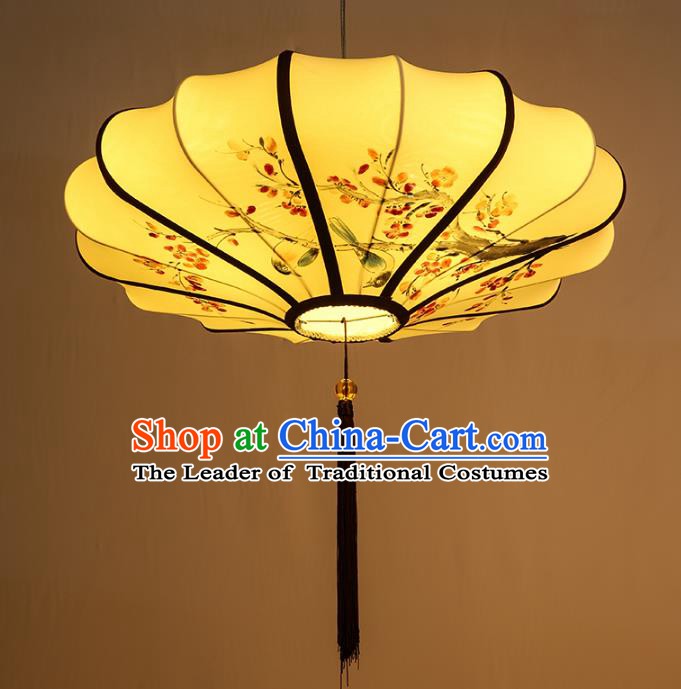 Traditional China Handmade Yellow Lotus Lantern Ancient New Year Hanging Lanterns Palace Ceiling Lamp