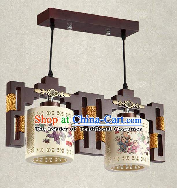 China Handmade Ceiling Lantern Traditional Ancient Printing Ceramics Two-Lights Hanging Lamp Palace Lanterns